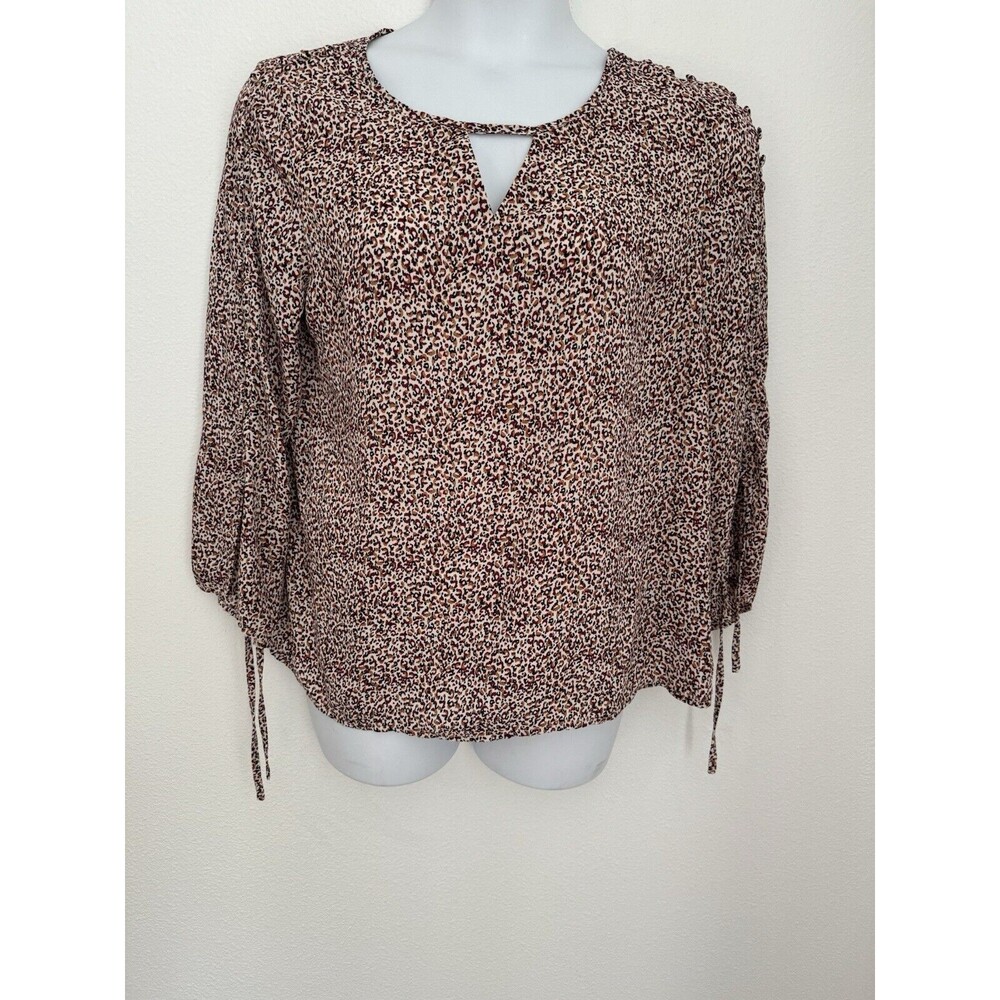 Zac & Rachel Woman Blouse 3/4 Sleeve Button Tunic Size L Fall Colors Mini Print